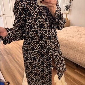 Ann Taylor Black and Cream Patterned Trench Coat